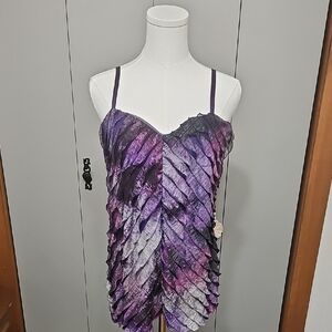 Vintage Studio Y Tank Top Women L Ruffled Ombred Y2K Sheer Purple Whimsigoth EUC